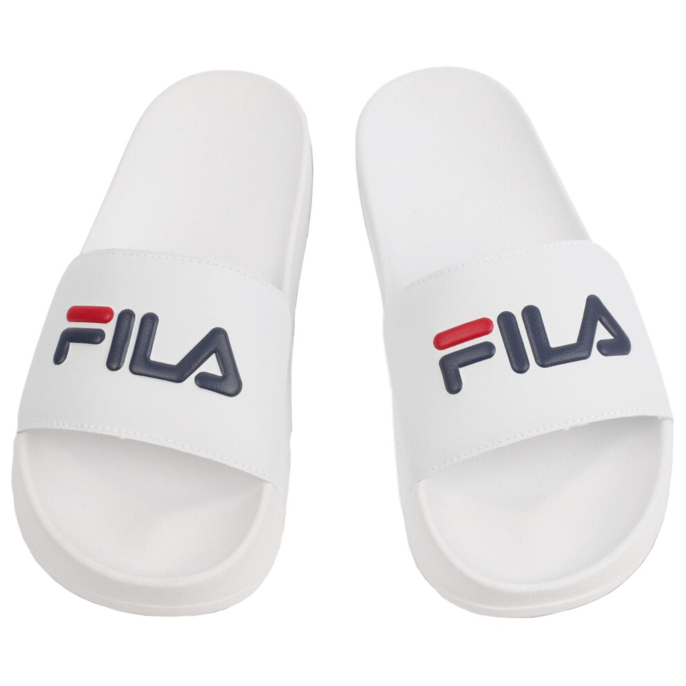 (11 UK, White/Fila Navy/Fila Red) Fila Drifter Sliders