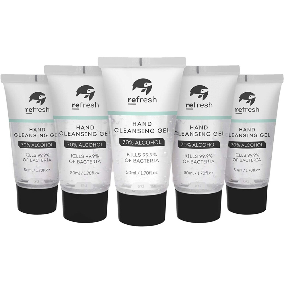 Trtl 5Pcs Moisturising Hand Sanitiser Gel, 70% Alcohol Anti-Bacterial 50Ml