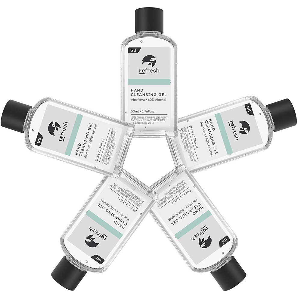 Trtl 5Pcs Hand Sanitiser Gel, 60% Alcohol Anti-Bacterial Aloe Vera 50Mlx5