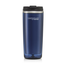 Thermos 350ml Translucent Blue Travel Flask - Double-Wall Insulation, Cool-Touch Hot & Cold, Flip Lid, Sweat-Proof Stainless Interior