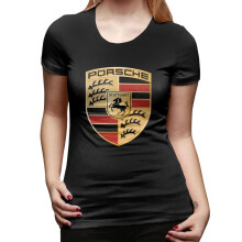(Black, S) Porsche Logo Women's Cotton Short Sleeve T-Shirts