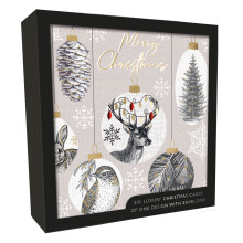 Box of 6 Xmas Scene Baubles Luxury Hand-Finished Christmas Cards Card Boxes