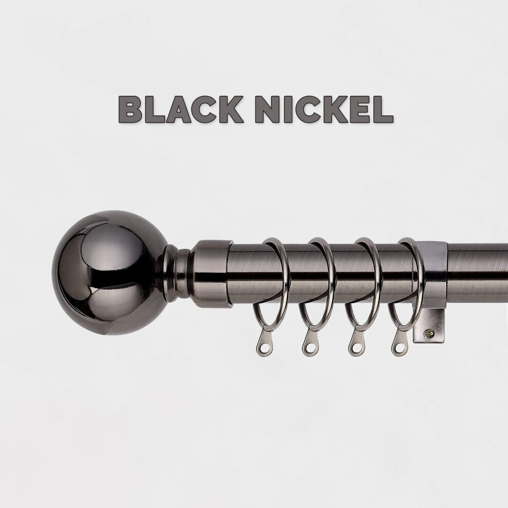 (Black Nickel - Plain Ball, 160-300 cm (63" - 118" In)) Extendable Heavy Metal Curtain Pole 28mm Eyelet Rail With Rings Fittings Finials