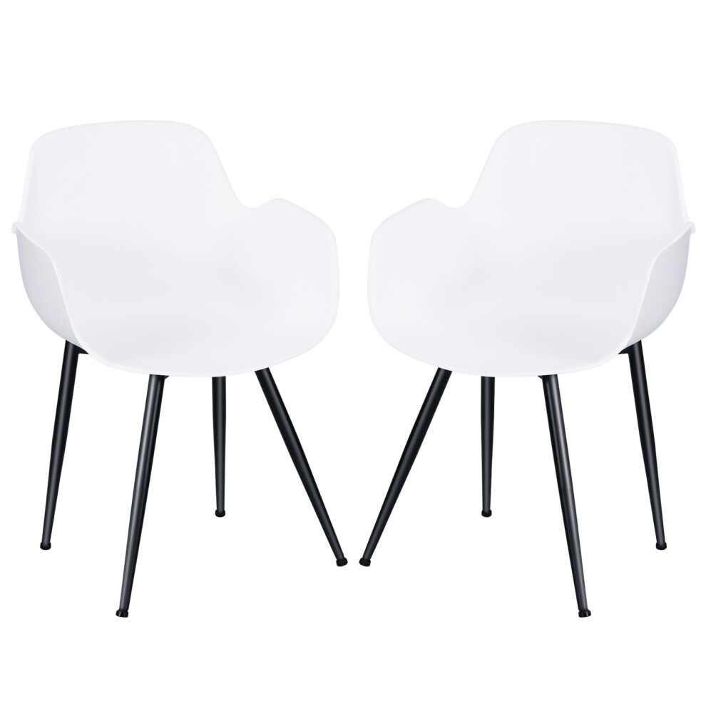 Set of 2 Modern Dinning Chairs W/ Curved Armrests & Steel Legs Easy Assembly