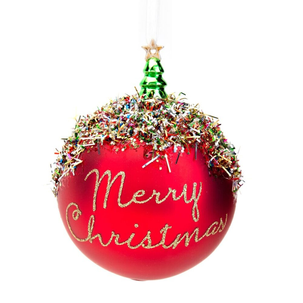 Widdop Glass Bauble Matt Red - Merry Christmas Christmas Tree Decoration