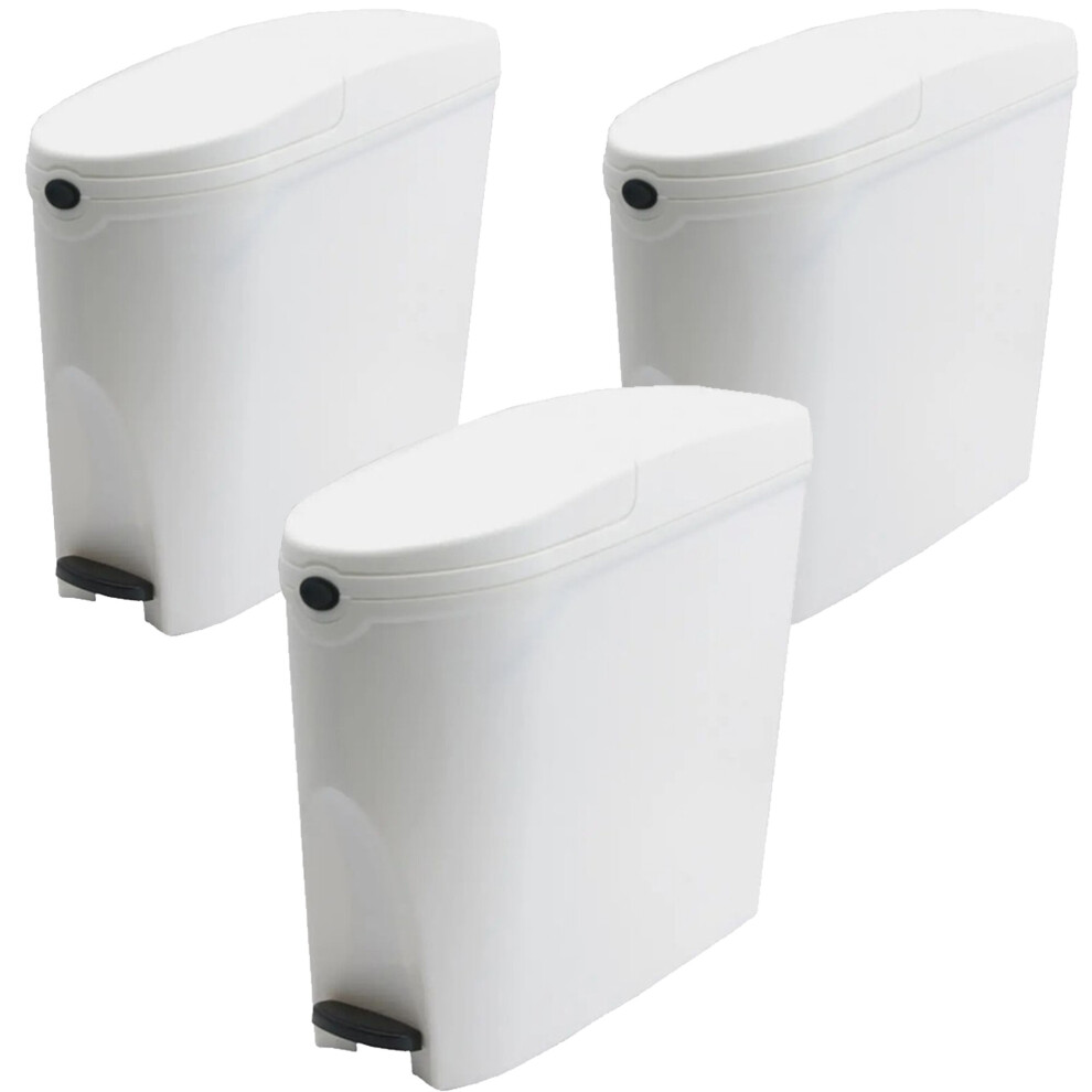 3 x White Pedal Operated Sanitary Bin 20 Litre Capacity