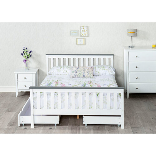 (Single) Shanghai Pine Wooden Bed Frame White (No Drawers)