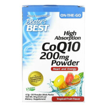 High Absorption CoQ10 Powder, 200mg Tropical Fruit - 30 x 4.7g