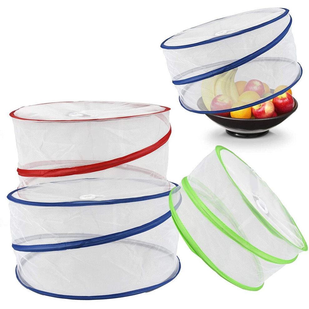 Denny International 3X Collapsible Pop-Up Mesh Food Covers – Set Of 3 (12, 13.75, 15 In) With Elastic Closure, Pest-Free, Clear View For Bowls And Cakes