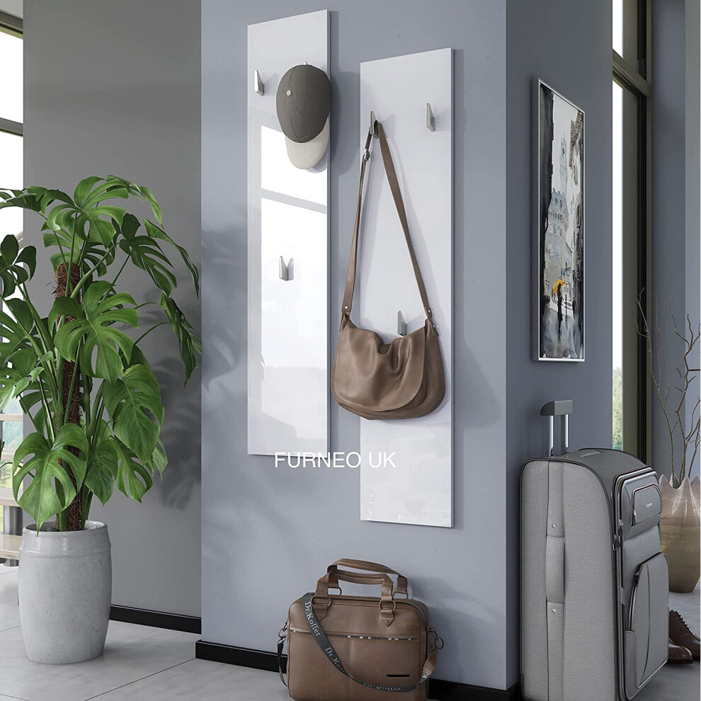 White High Gloss Coat Rack Set Of 2 Wall Panel Hallway Hangers Corido01