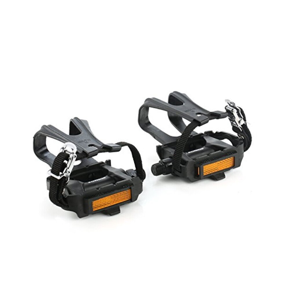 ZONKIE Bike Pedals with Toe Clip and Strap, Plastic Bike Pedals for MTB and Road Bike, 9/16 Inch