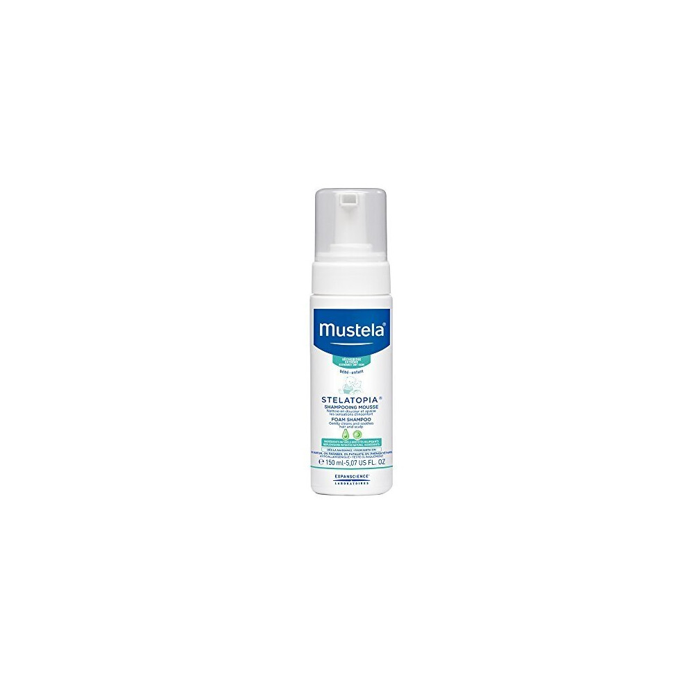 Mustela Stelatopia Foam Shampoo - For Newborn & Baby with Eczema-Prone Skin - with Natural Avocado & Sunflower Oil - Fragrance-Free & Tear Free - 5.07