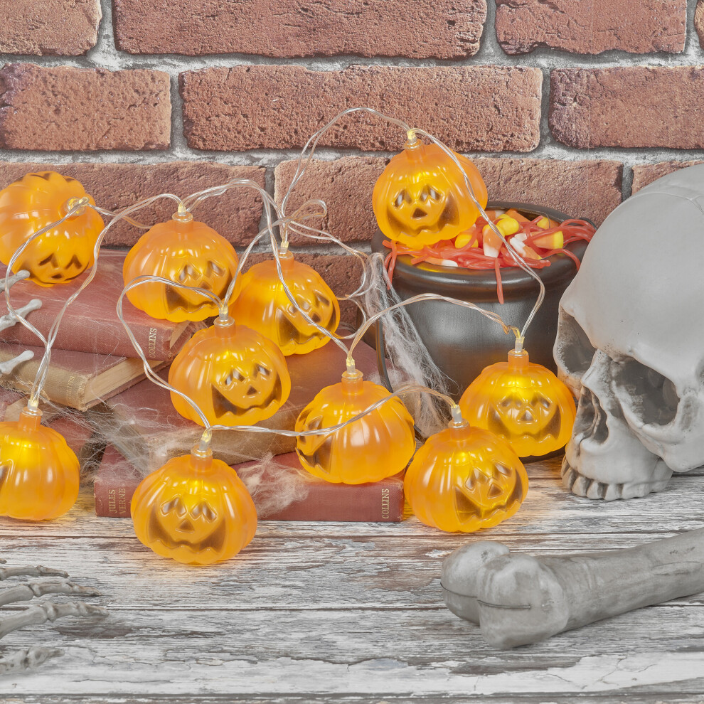 (Pumpkin) 10 Halloween LED String Lights Battery Operated Indoor Party Decor Outdoor Event