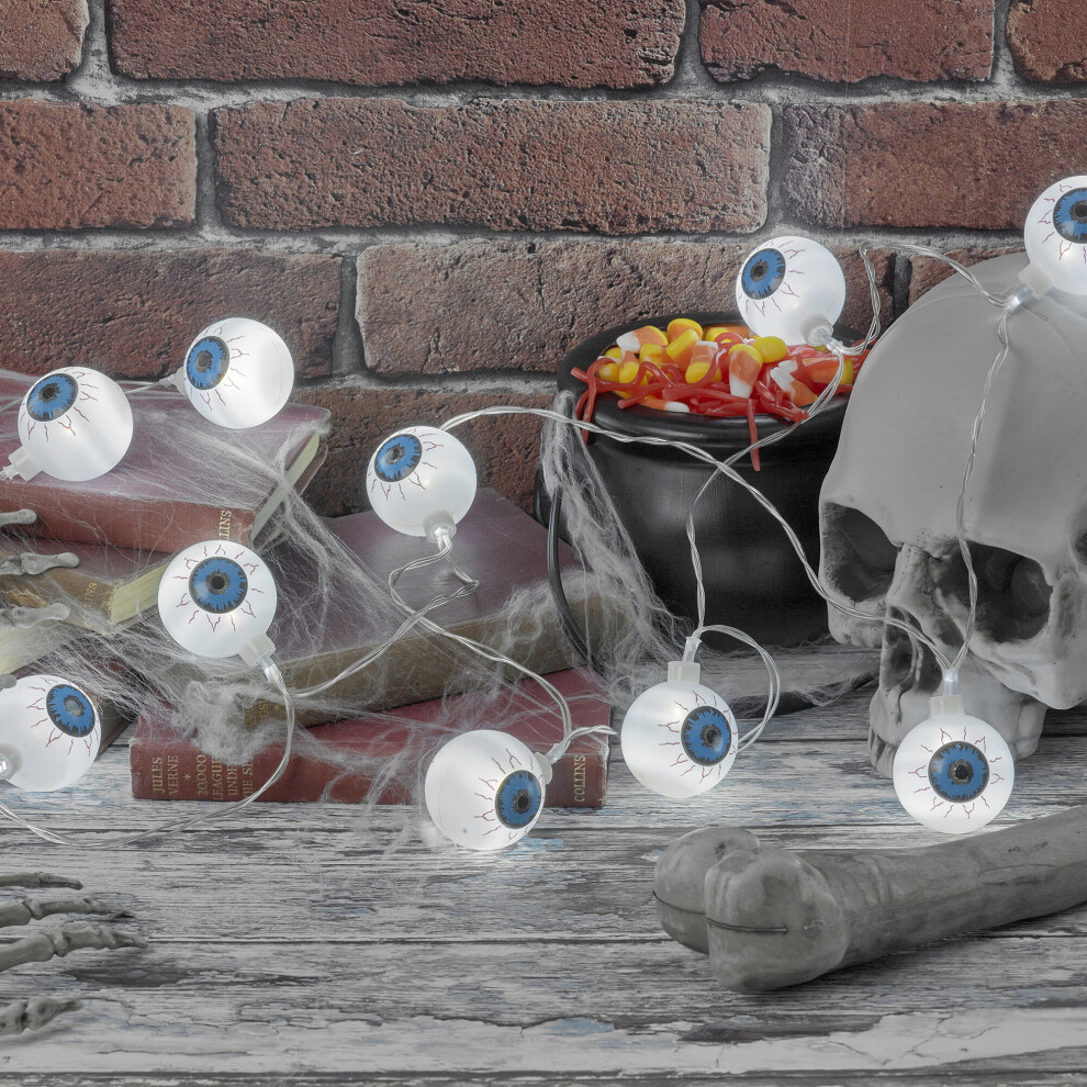 (Eyeball) 10 Halloween LED String Lights Battery Operated Indoor Party Decor Outdoor Event