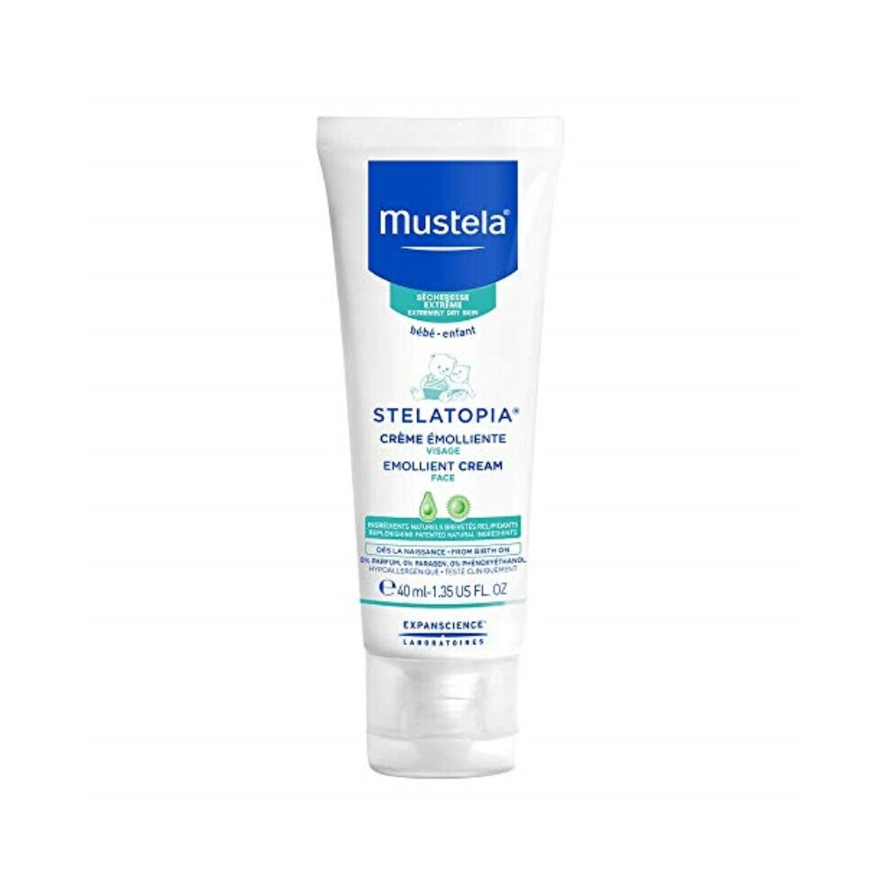 Mustela Stelatopia Emollient Baby Face Cream - Face Moisturizer For Eczema-Prone Skin - With Natural Avocado & Sunflower Oil - Fragrance-Free - 1.35 F
