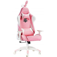 AutoFull Pink Gaming Chair PU Leather High Back Ergonomic Racing Office Desk Computer Chairs with Lumbar Support, Rabbit Ears