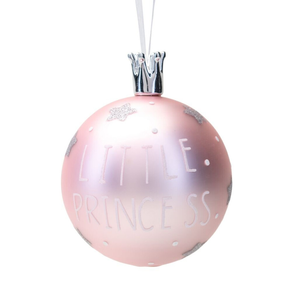 Widdop Round Glass Bauble Pink Little Princess Christmas Tree Decoration