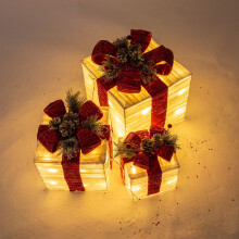 The Christmas Workshop 70749 Set of 3 Light-Up Christmas Boxes | Red Bows