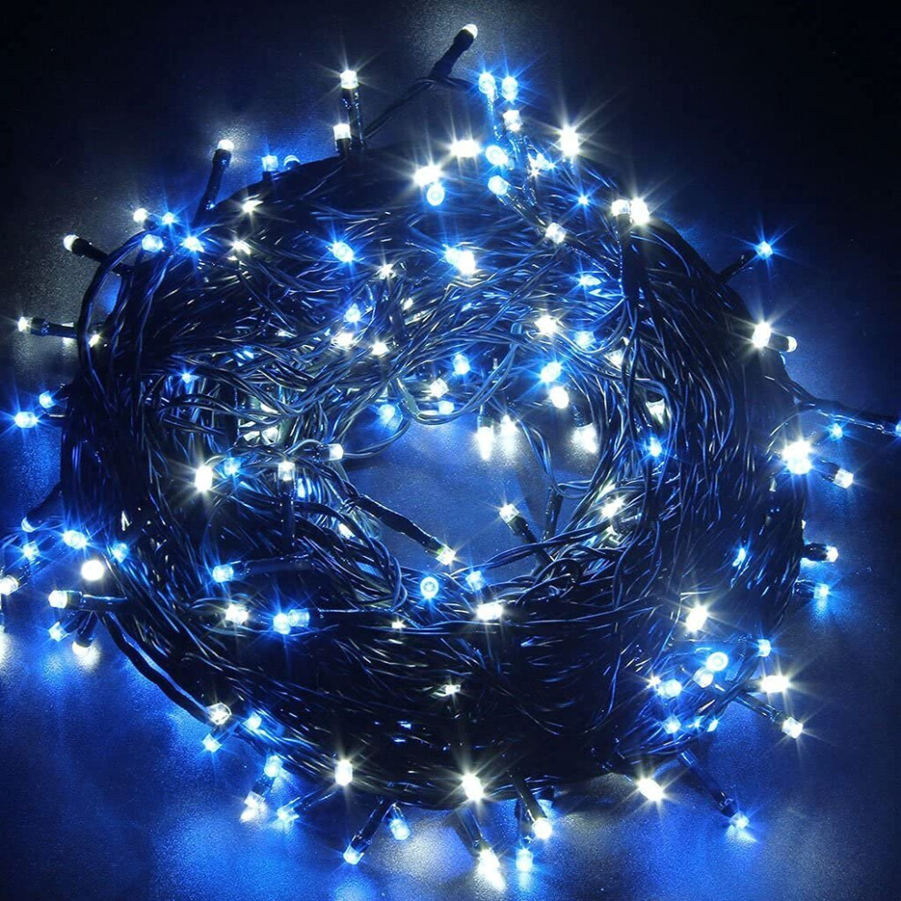 600 LED Blue & White Firefly Fairy Lights with 2 Lighting Modes Static Flickering