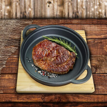 Cast Iron Cookware Frying Pan Grill Backing Pot Skillet With Wood Serving Board