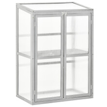 Outsunny Wood Cold Frame Greenhouse 76x46.5x110 cm - Polycarbonate Panels, 2 Doors, Adjustable Shelf, Grey (845-371)