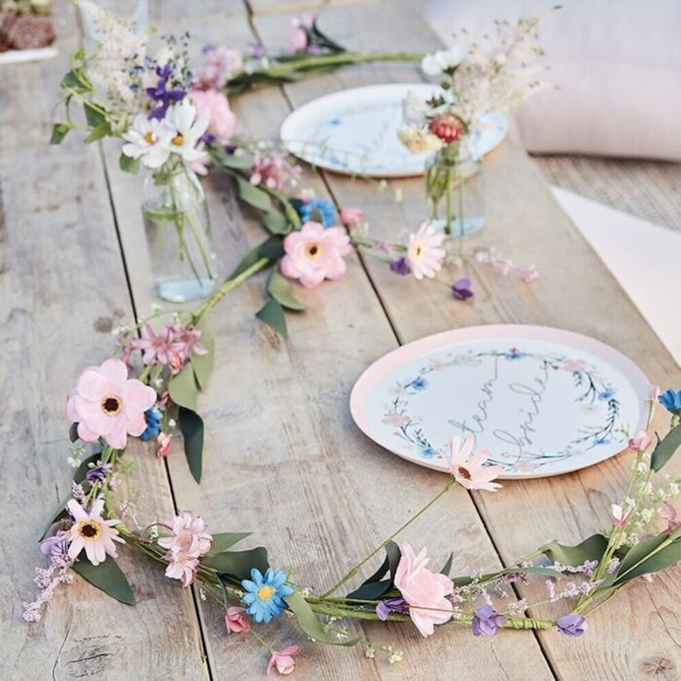 1.9m Pink Floral Garland, Artificial Flowers, Foliage Garland, Wedding Table Decorations, Spring Home Foliage Decorations, Party Decorations