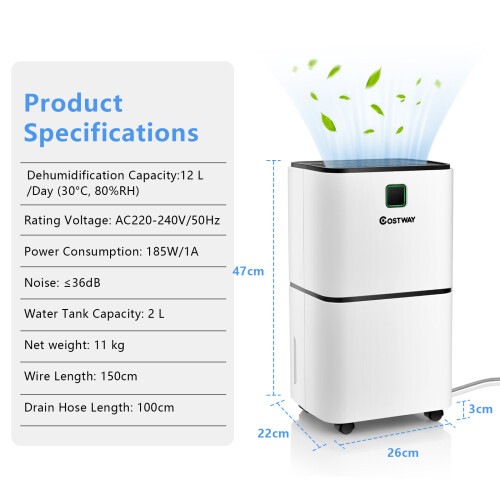 Costway 12 L/D Room Dehumidifier w/ Sleep Modes 2 Wind Speeds &12H Timer 1