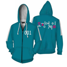 (001, M) Squid Game 001 456 Green Zipper Hoodie Jacket Netflix Lee Jung-jae Seong Gi-Hun