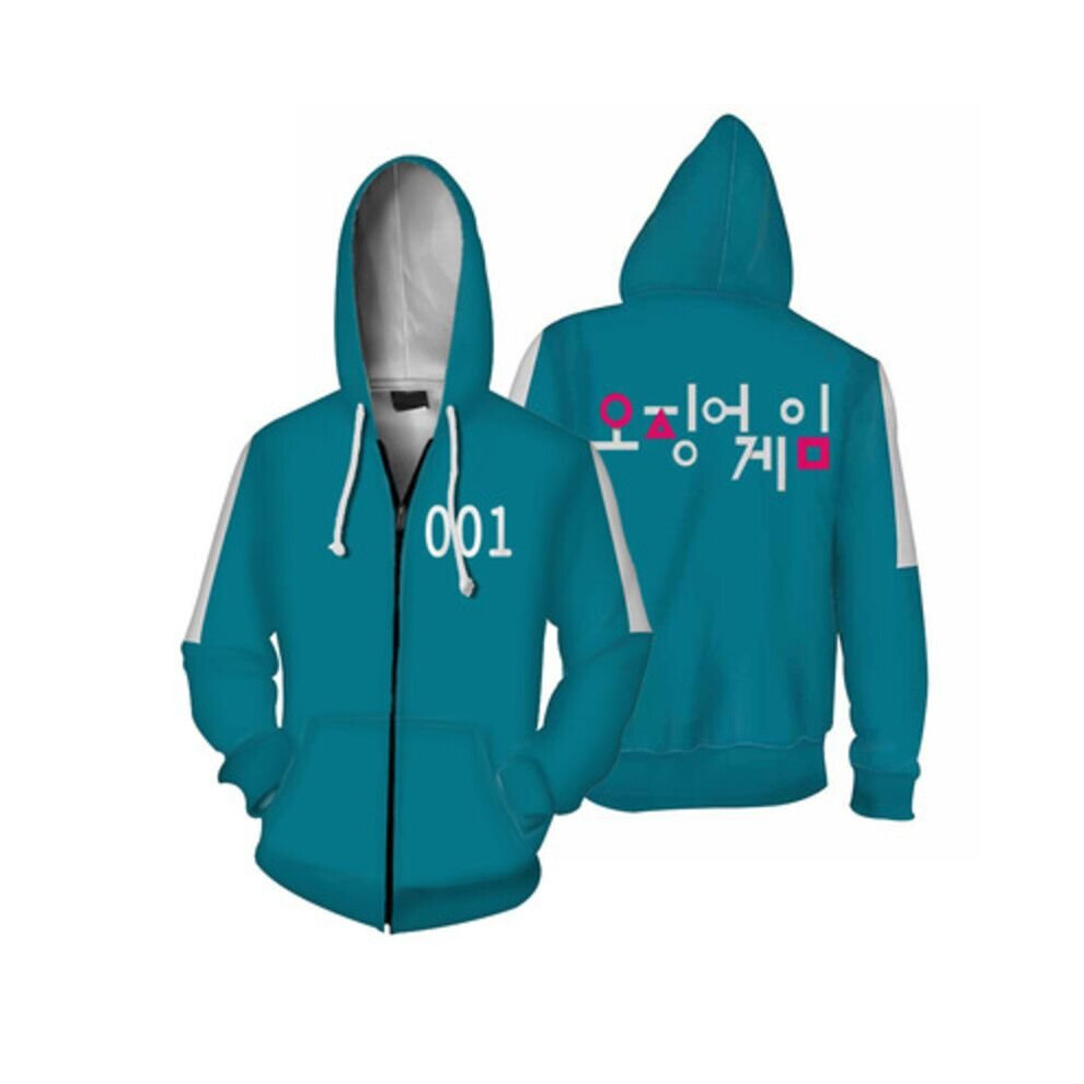 (001, M) Squid Game 001 456 Zipper Hoodie Jacket Netflix Lee Jung-Jae Seong Gi-Hun Green