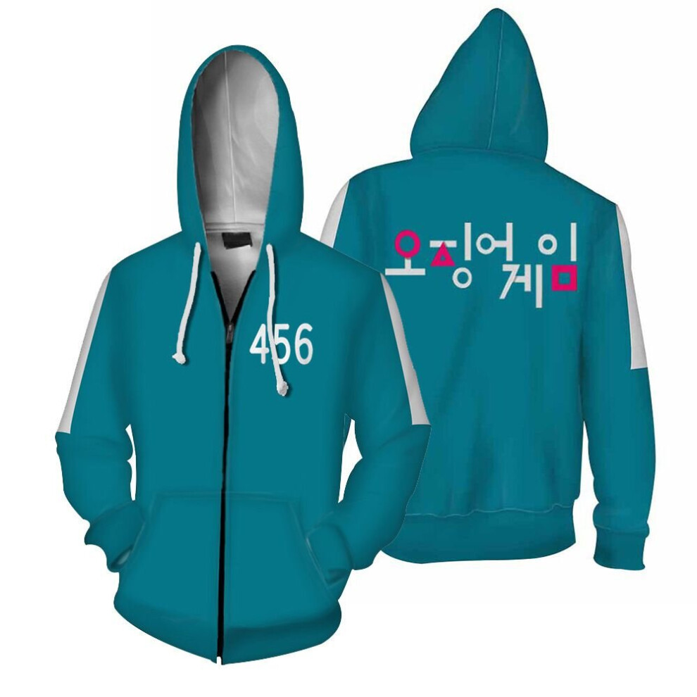 (456, XL) Squid Game 001 456 Green Zipper Hoodie Jacket Netflix Lee Jung-jae Seong Gi-Hun 