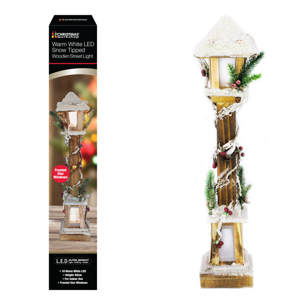The Christmas Workshop 82690 Warm White LED Snow-Topped Wooden Lamppost