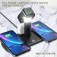 (Black) 15W Qi Wireless Fast Charger For iPhone 12 Pro Max Air pods iWatch w Night Light