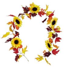 (B) Halloween Fall Autumn Simulation Maple-leaf Wreath Pumpkin With Leaves Garland Door Window Home Decor