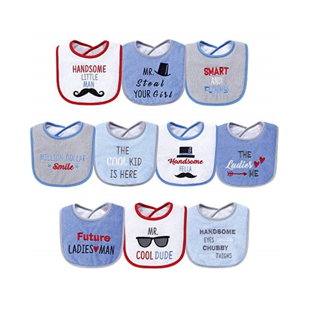 Unisex Baby Cotton Terry Drooler Bibs With Fiber Filling, Handsome Eyes, One Size Hudson Baby