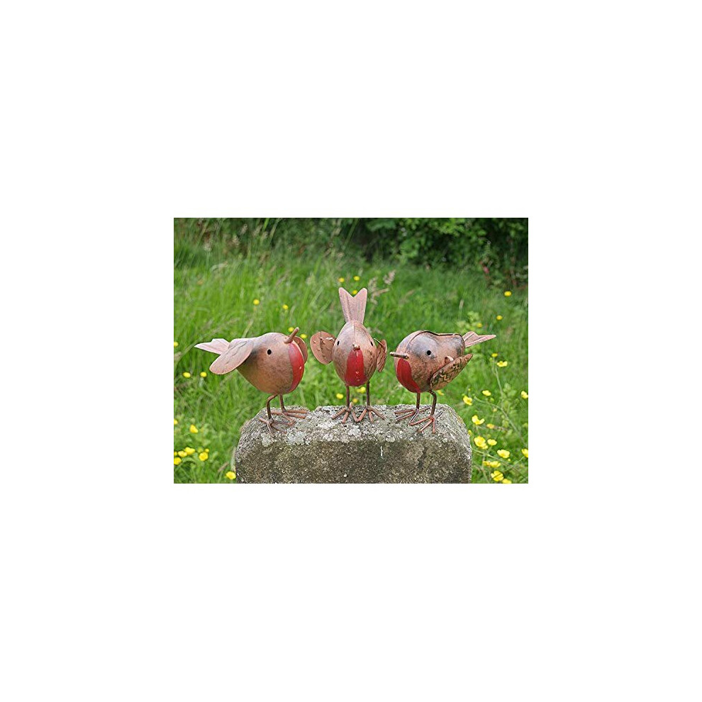 3pc Robin Metal Bird Set Highly Detailed Rustic Garden Ornaments