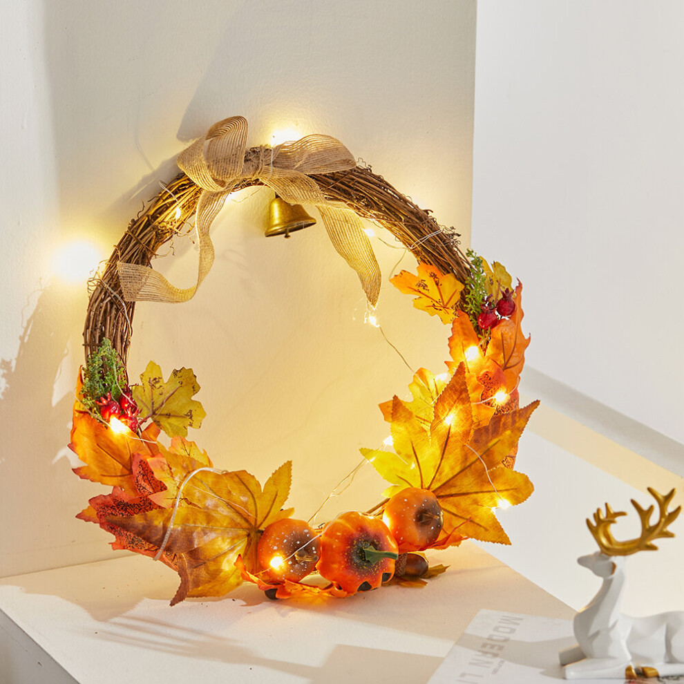 40CM Christmas Halloween LED Artificial Maple Leaf Pumpkin Wreath Garland