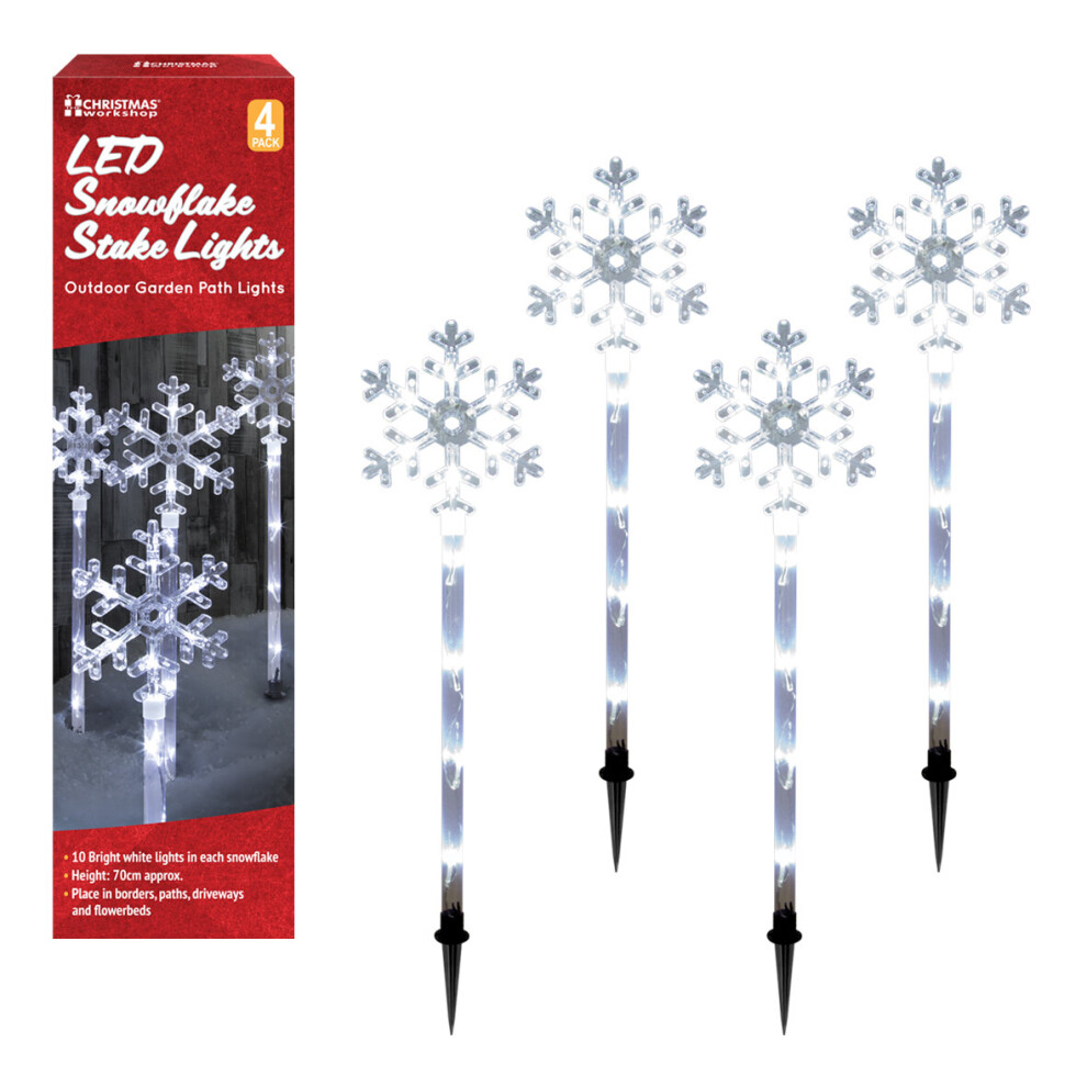 The Christmas Workshop 78630 4 x 10 LED Snowflake Stake Lights - White