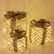 The Christmas Workshop 70289 Set of 3 Light-Up Christmas Boxes | Brown Bows
