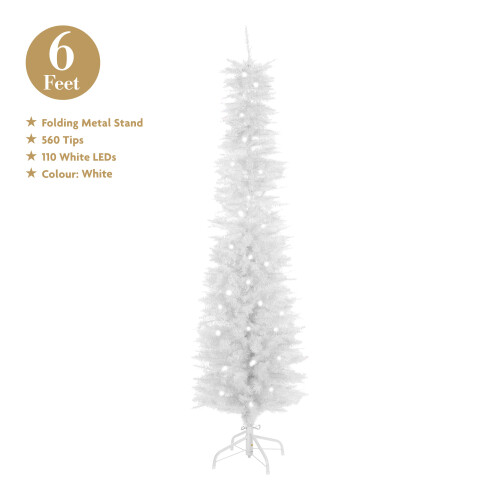 The Christmas Workshop 70710 6ft White Pre-Lit Slimline Christmas Tree