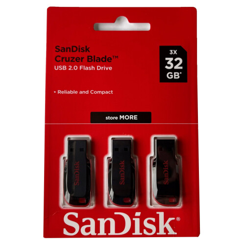 SanDisk 3 x 32GB SanDisk Cruzer Blade Memory USB Stick Pen Thumb Flash Drive