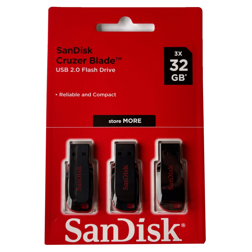 3 x 32GB SanDisk Cruzer Blade Memory USB Stick Pen Thumb Flash Drive