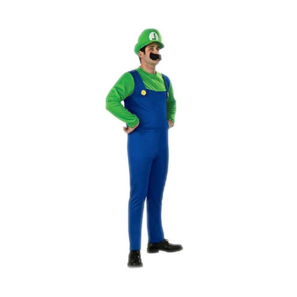 ((Men) Luigi, L) Adults Men Super Mario Bros Luigi Fancy Dress Outfit Sets Party Cosplay Costume Green