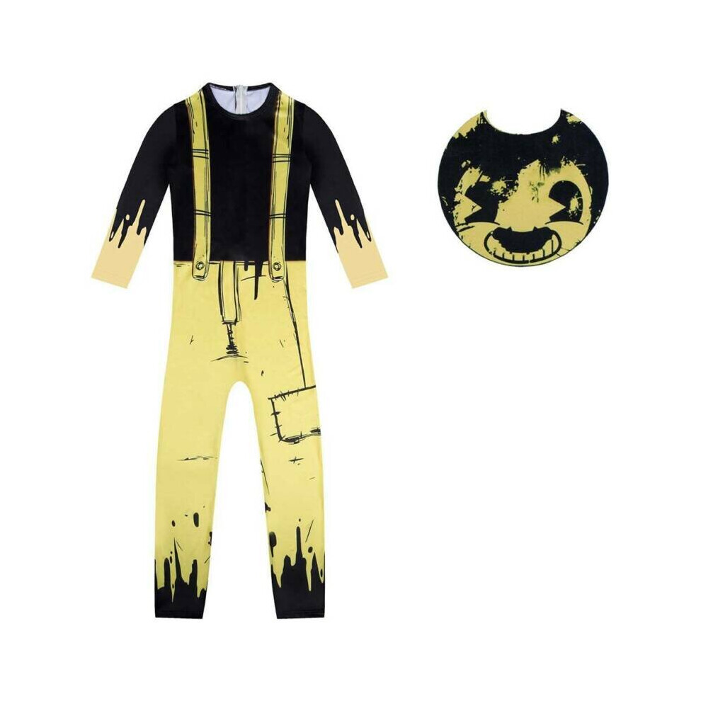 (11-12 Years) Kids Bendy And The Ink Machine Costume Fancy Jumpsuit & Mask Cosplay Halloween