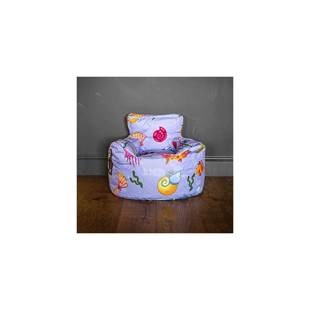 Lilac Blue Kids Bean Bag |Pale Blue with Fish and Under Water Sea Life