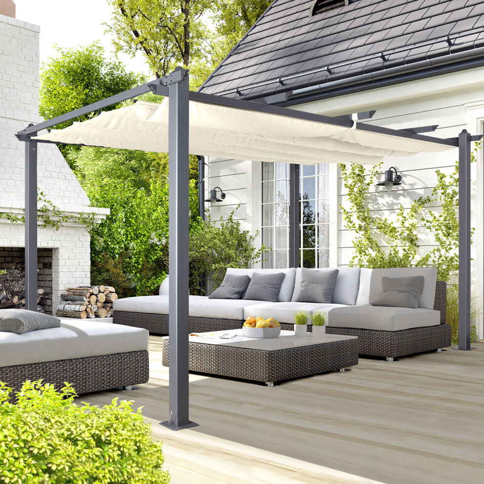 (White, 3M X 4M ) Acorn Aluminium Pergola Gazebo in White and Grey