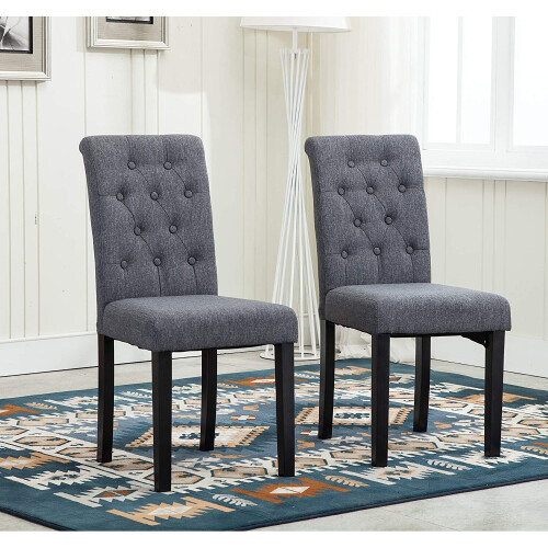 MCC (Grey) MCC2 x Dining Chairs Lined Fabric Chairs, Solid Wooden Legs home & restaurants