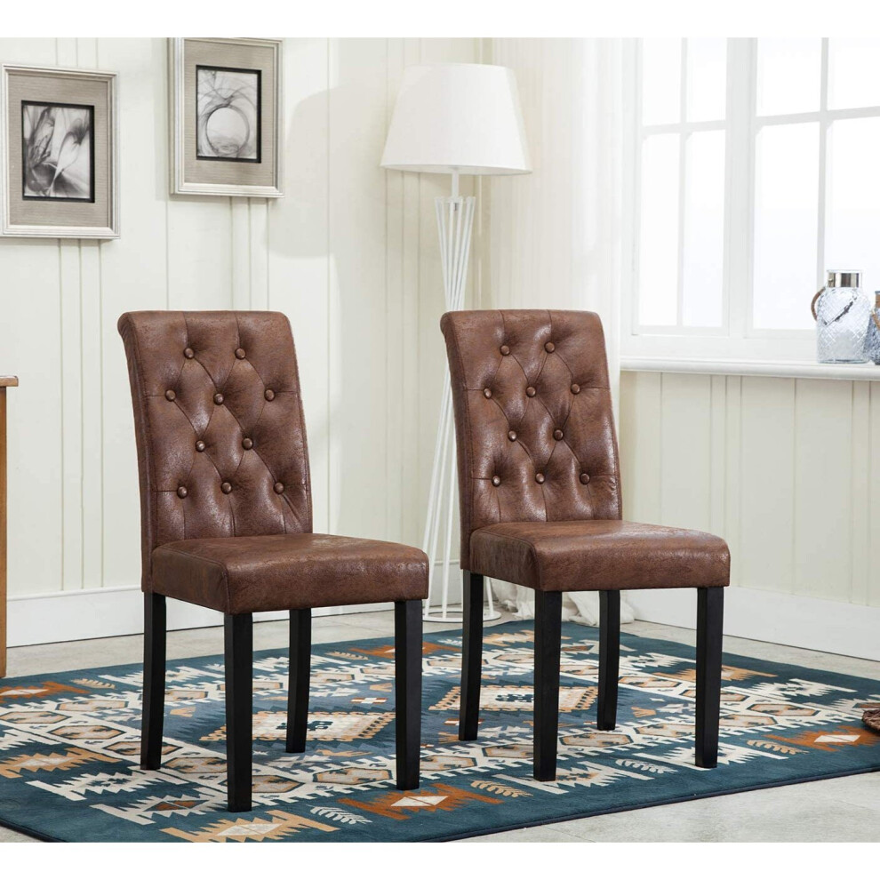 (Brown) MCC2 x Dining Chairs Lined Fabric Chairs, Solid Wooden Legs home & restaurants