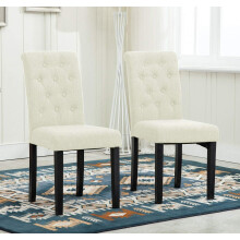 (Cream) MCC2 x Dining Chairs Lined Fabric Chairs, Solid Wooden Legs home & restaurants