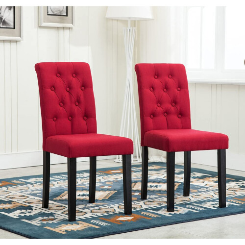 (Red) MCC2 x Dining Chairs Lined Fabric Chairs, Solid Wooden Legs home & restaurants