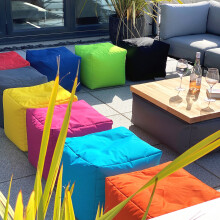 BLACK Water Resistant Beanbag Cube Bean Bags Pouffe indoor outdoor Beanbag footstool Made in the UK Ready Filled